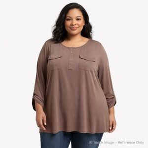 PerSeption Taupe Tunic Blouse Plus Size 3X NWT Relaxed Fit